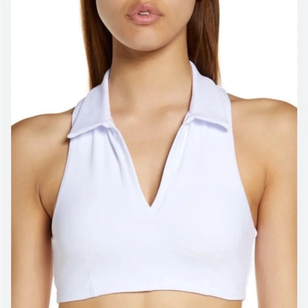 ALO CHARMED COLLAR BRA TANK IN WHITE